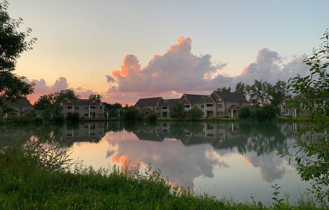 the pond in front of our house at sunset