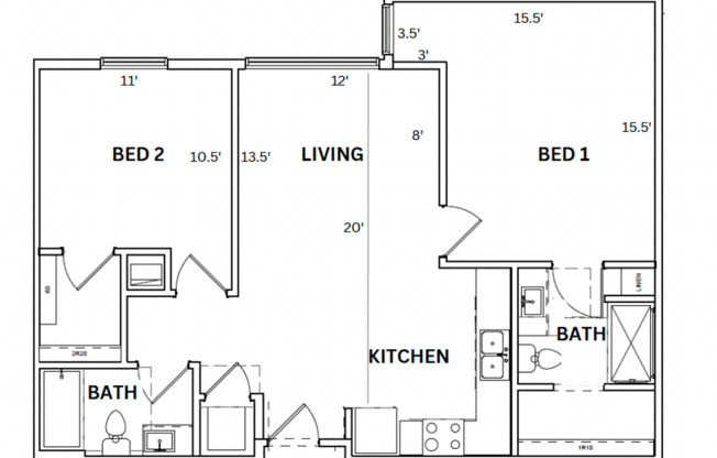2 beds, 2 baths, 965 sqft, $1,600, Unit 332