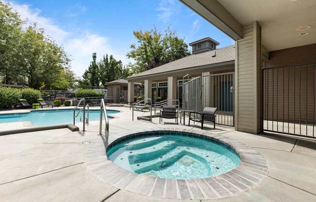 the private pool and hot tub at our apartments