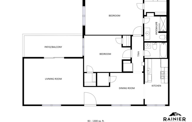 2 beds, 2 baths, 1,300 sqft, $1,800