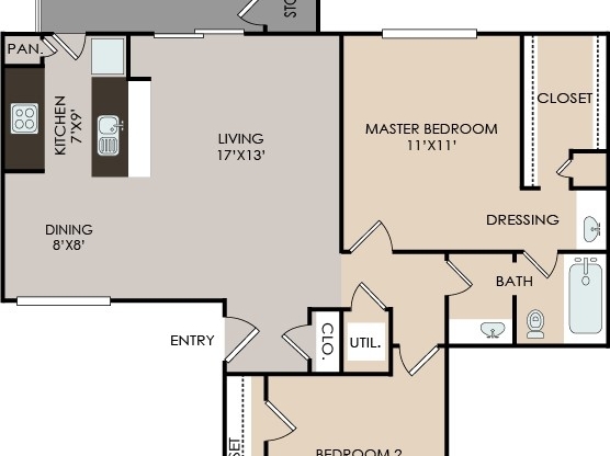 2 beds, 1 bath, 901 sqft, $731