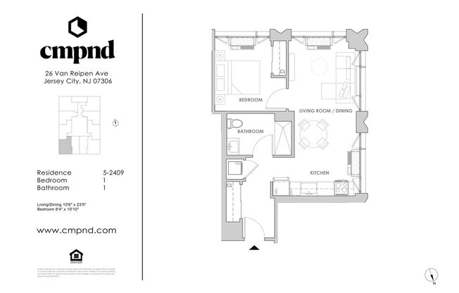 1 bed, 1 bath, 577 sqft, $2,800, Unit 1809