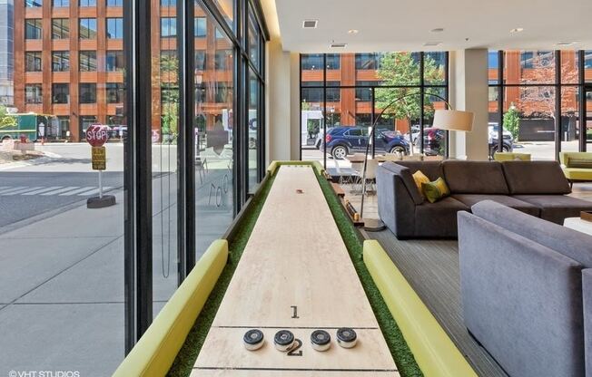 Shuffle Board Surrounded by Floor to Ceiling Windows