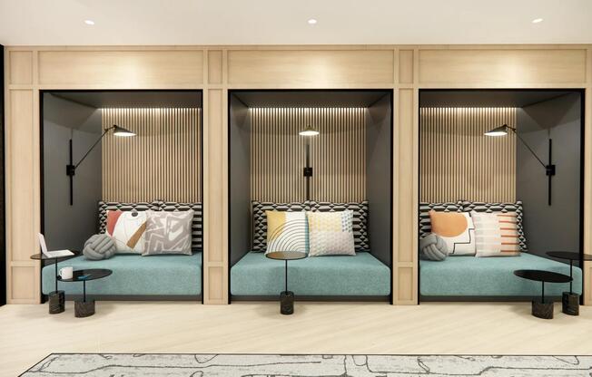 Comfortable work pods at Modera Kierland apartment homes in Scottsdale, AZ.