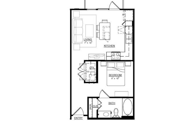 1 bed, 1 bath, 595 sqft, $1,579