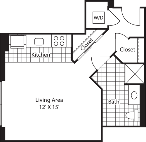 Studio, 1 bath, 414 sqft, $1,665