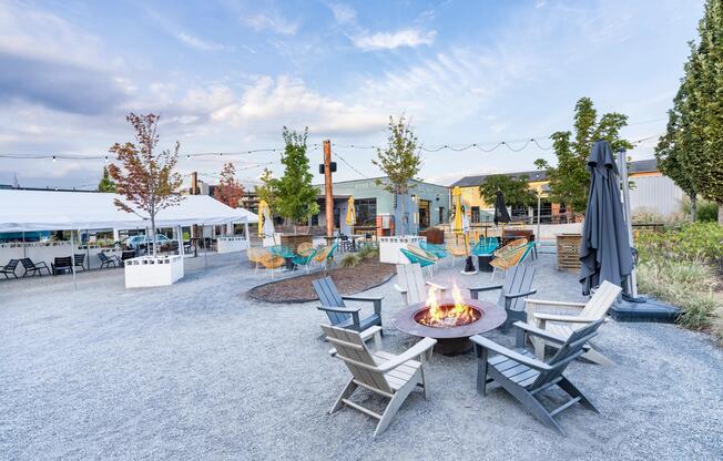 A laid-back outdoor hangout at Westside Motor Lounge, just minutes from Modera Westside Trail—perfect for casual gatherings around the fire.