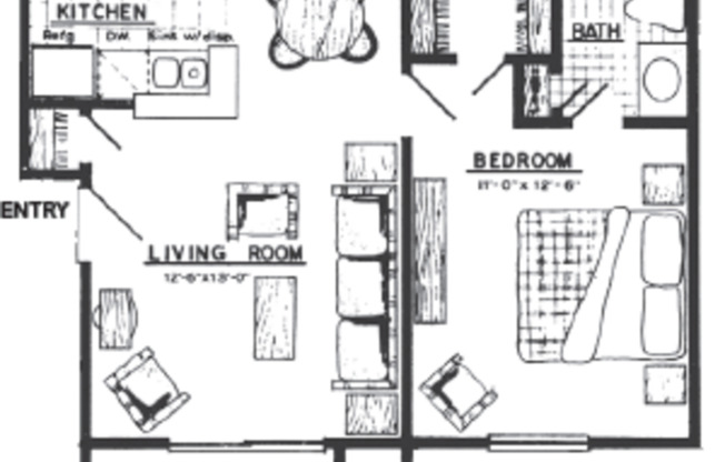 1 bed, 1 bath, 557 sqft, $669