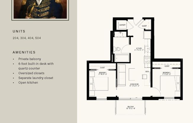 2 beds, 1 bath, 640 sqft, $2,175, Unit 504
