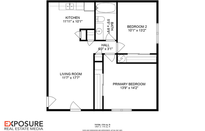 2 beds, 1 bath, 776 sqft, $925, Unit 400 - 2