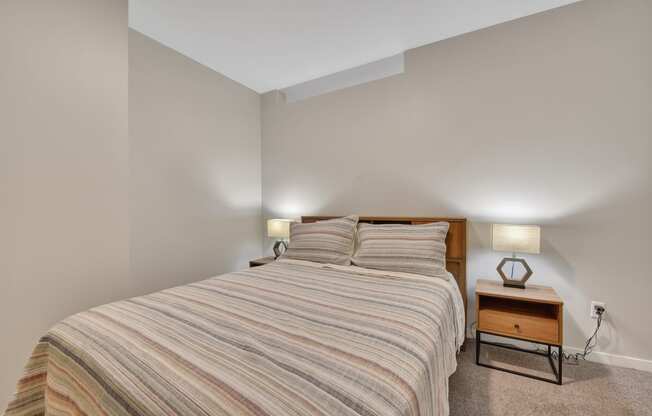 a bedroom with a bed and two night stands