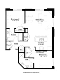 2 beds, 2 baths, 1,077 sqft, $2,296