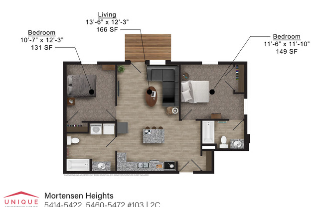 2 beds, 2 baths, 864 sqft, $1,220, Unit 103