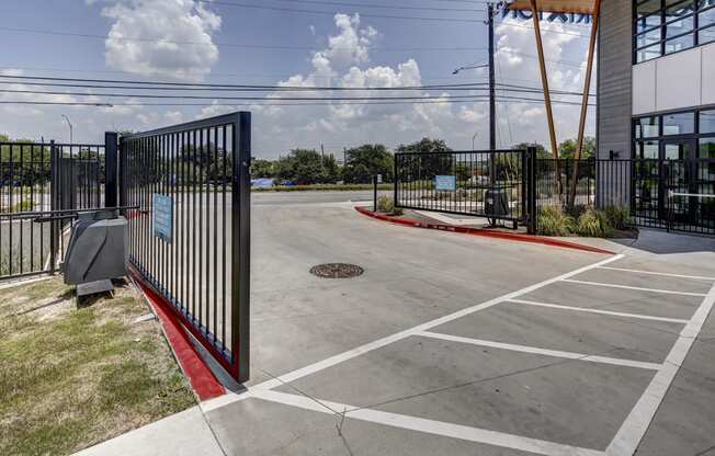 entrance to our parking lot at Brixton South Shore, Austin