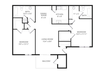 2 beds, 2 baths, 976 sqft, $1,375