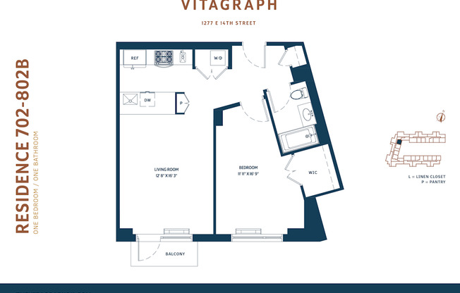 1 bed, 1 bath, 727 sqft, $3,125, Unit 802B