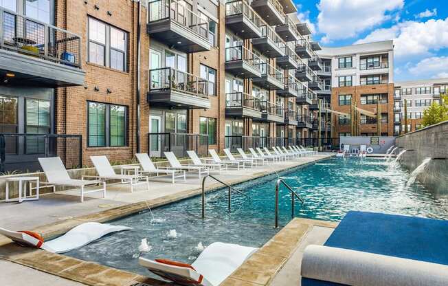 Refreshing Swimming Pool Area at St. Elmo Apartment in Austin, TX