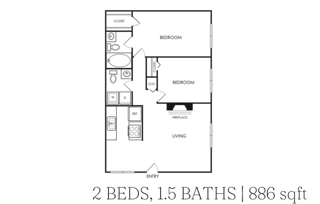 2 beds, 1.5 baths, 886 sqft, $1,215