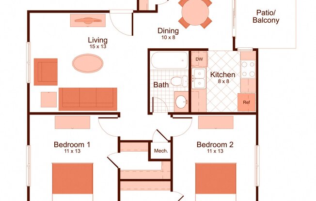 2 beds, 1 bath, 873 sqft, $925