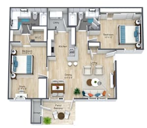 2 beds, 2 baths, 1,073 sqft, $1,539