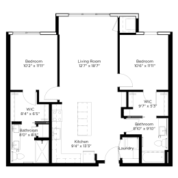 2 beds, 2 baths, 1,069 sqft, $2,474