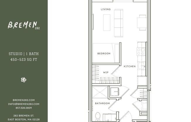 Studio, 1 bath, 450 sqft, $2,550, Unit 404