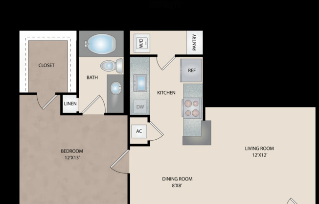 1 bed, 1 bath, 589 sqft, $1,365