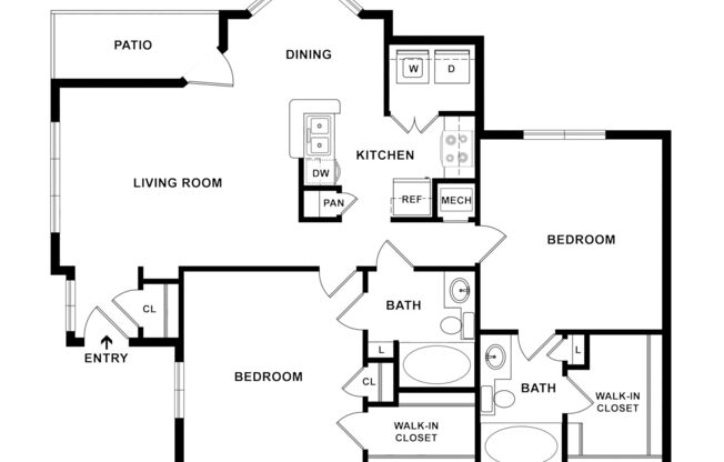 2 beds, 2 baths, 1,332 sqft, $1,895