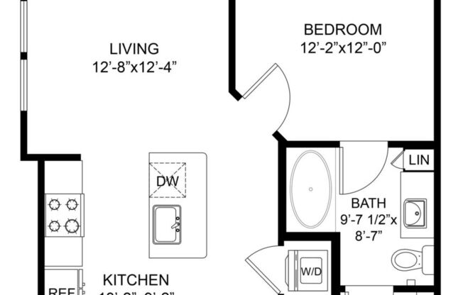 1 bed, 1 bath, 635 sqft, $1,364