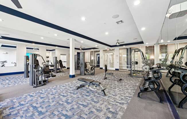 Modern fitness studio with state-of-the-art equipment at Harlow River Oaks apartments in Houston, TX