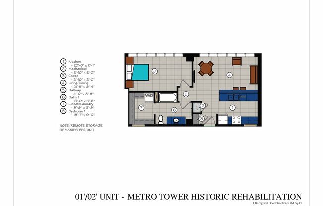 1 bed, 1 bath, 785 sqft, $820, Unit 1701