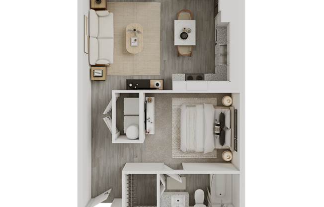 Studio, 1 bath, 597 sqft, $1,349