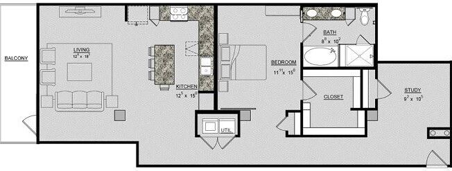 1 bed, 1 bath, 1,265 sqft, $2,399