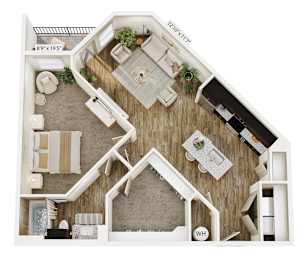 1 bed, 1 bath, 931 sqft, $1,323