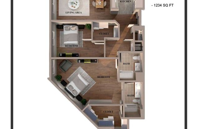 2 beds, 2 baths, 1,234 sqft, $3,350, Unit 306