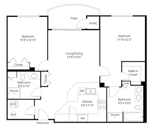 2 beds, 2 baths, 1,101 sqft, $2,410