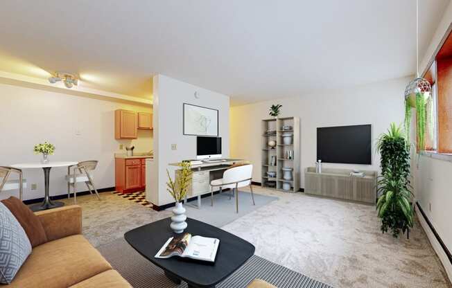 a living room filled with furniture and a flat screen tv