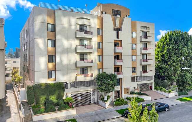 Exterior view of an apartment building