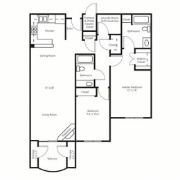 2 beds, 2 baths, 1,389 sqft, $1,850