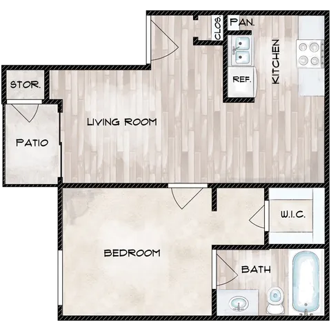 1 bed, 1 bath, 637 sqft, $750