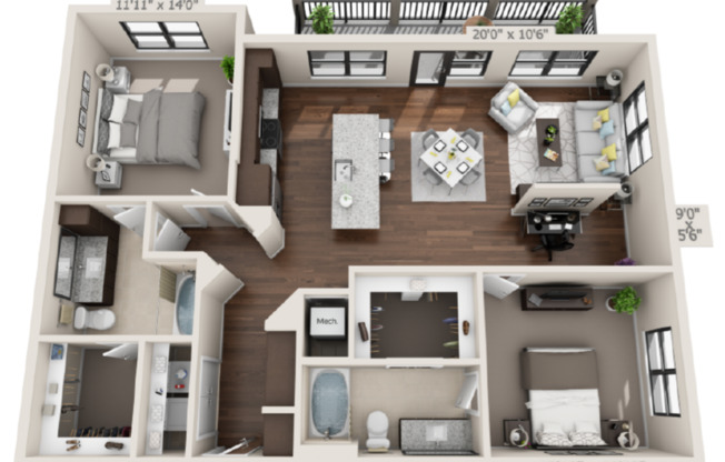 2 beds, 2 baths, 1,303 sqft, $2,291