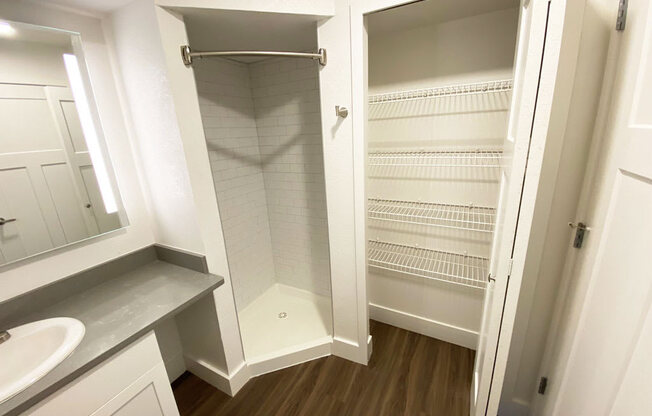 Large Linen Closet in Second Bath at The Crossings Apartments, Grand Rapids, Michigan