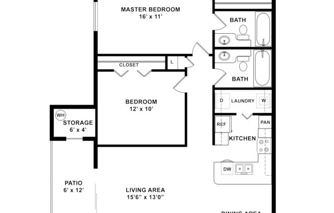 2 beds, 2 baths, 1,076 sqft, $1,579