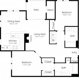 2 beds, 2 baths, 1,000 sqft, $1,887