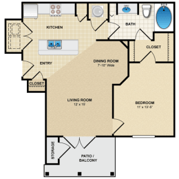 1 bed, 1 bath, 704 sqft, $1,348