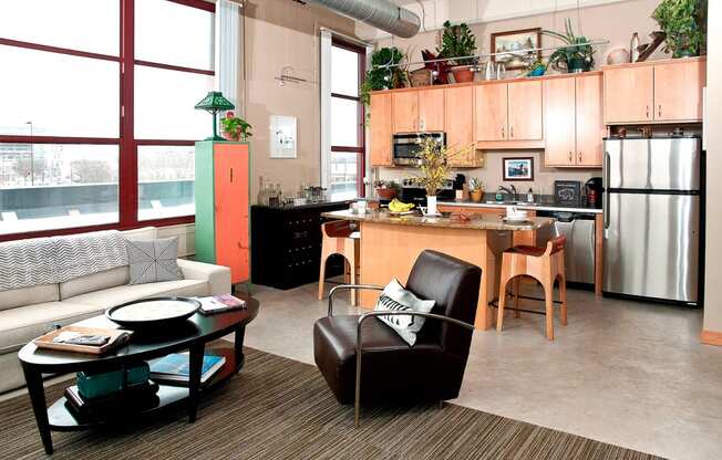 Living Room and Kitchen at Buzza Lofts of Uptown, MN 55408