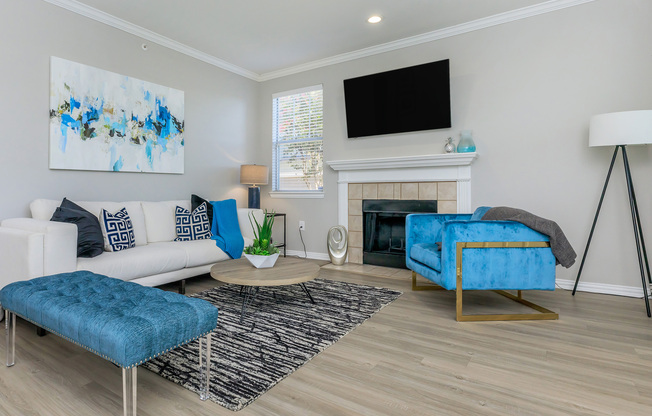 a living room filled with furniture and a rug
