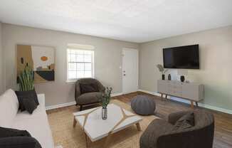 a living room with a couch and a coffee table