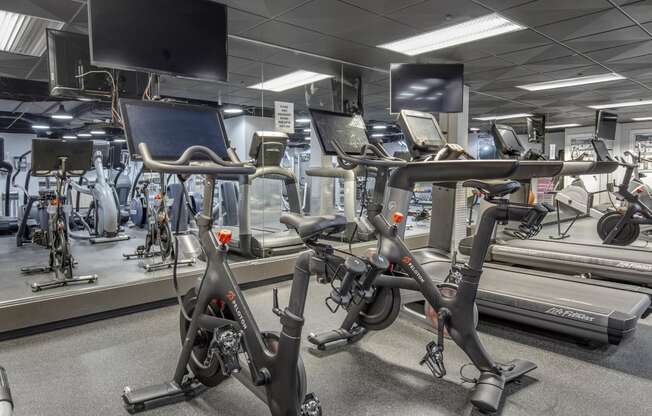 a group of exercise bikes in a gym at North Harbor Tower, Chicago, Illinois 60601