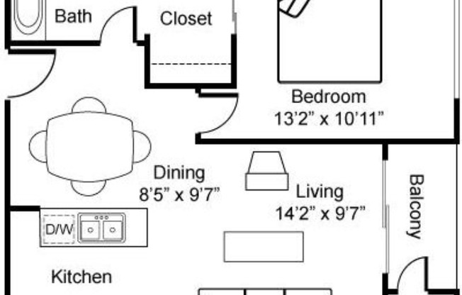 1 bed, 1 bath, 620 sqft, $2,598